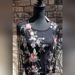 Lane Bryant Women's Plus size  Top. Blouse. Size 18 . New. Sheer Black w/flowers